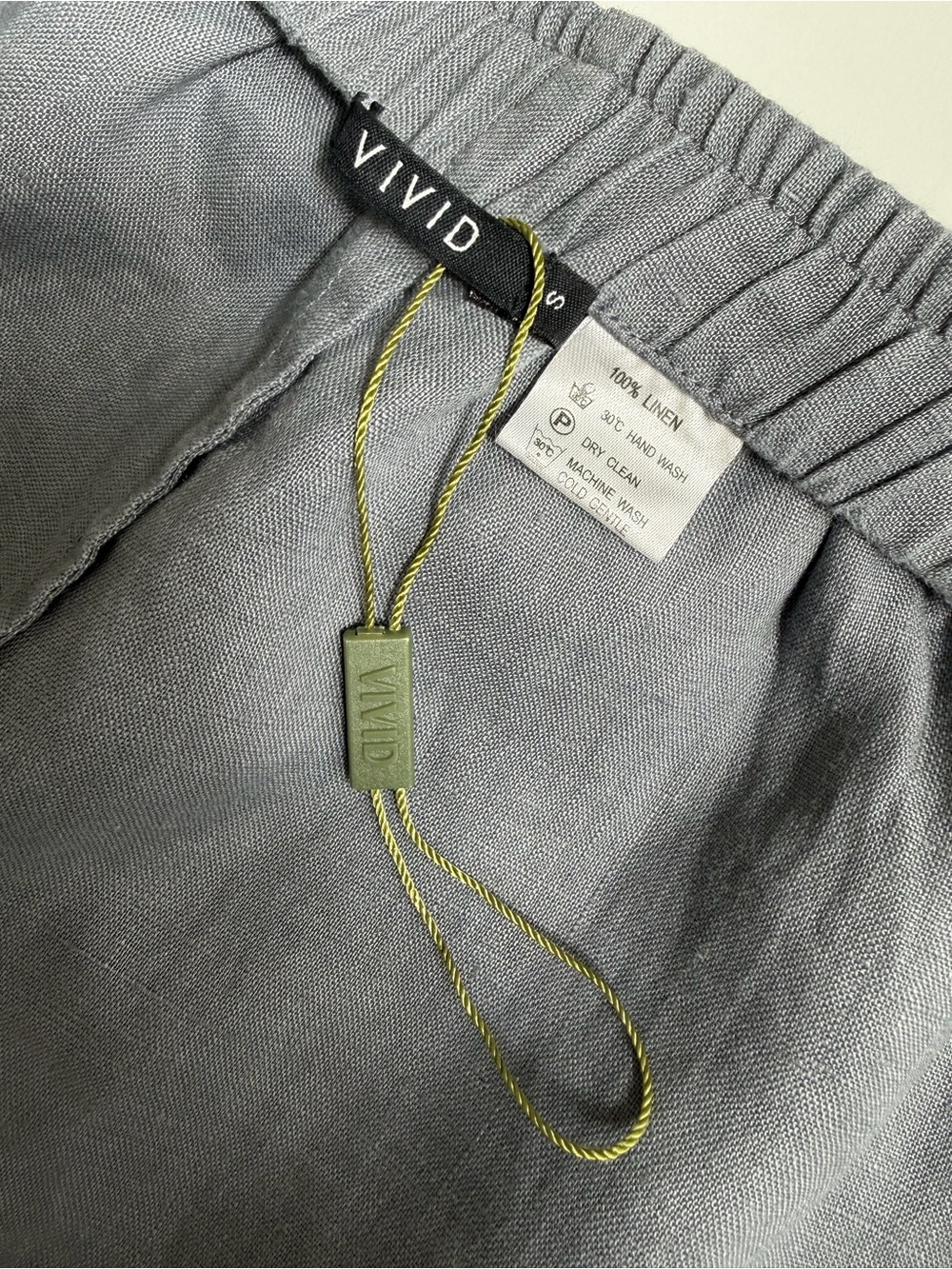 VIVID Linen Straight Long Pants Elastic Waist Cool Grey Wide Leg Trousers size S - Picture 7 of 12